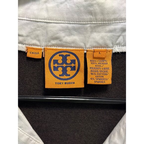 Tory Burch Womens Merino Wool & Cotton Ruffle Collar Cardigan Sweater Size L - Picture 4 of 14